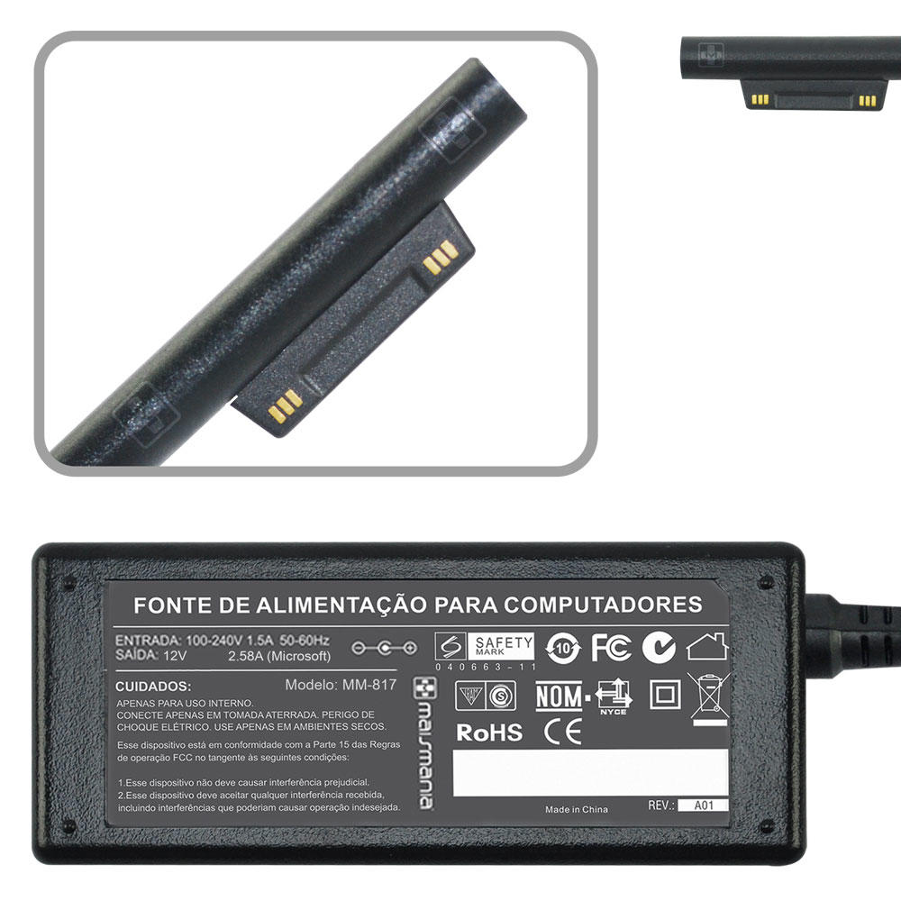Carregador Notebook Microsoft Surface 12v 2.58a 817